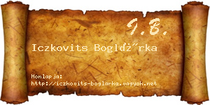 Iczkovits Boglárka névjegykártya